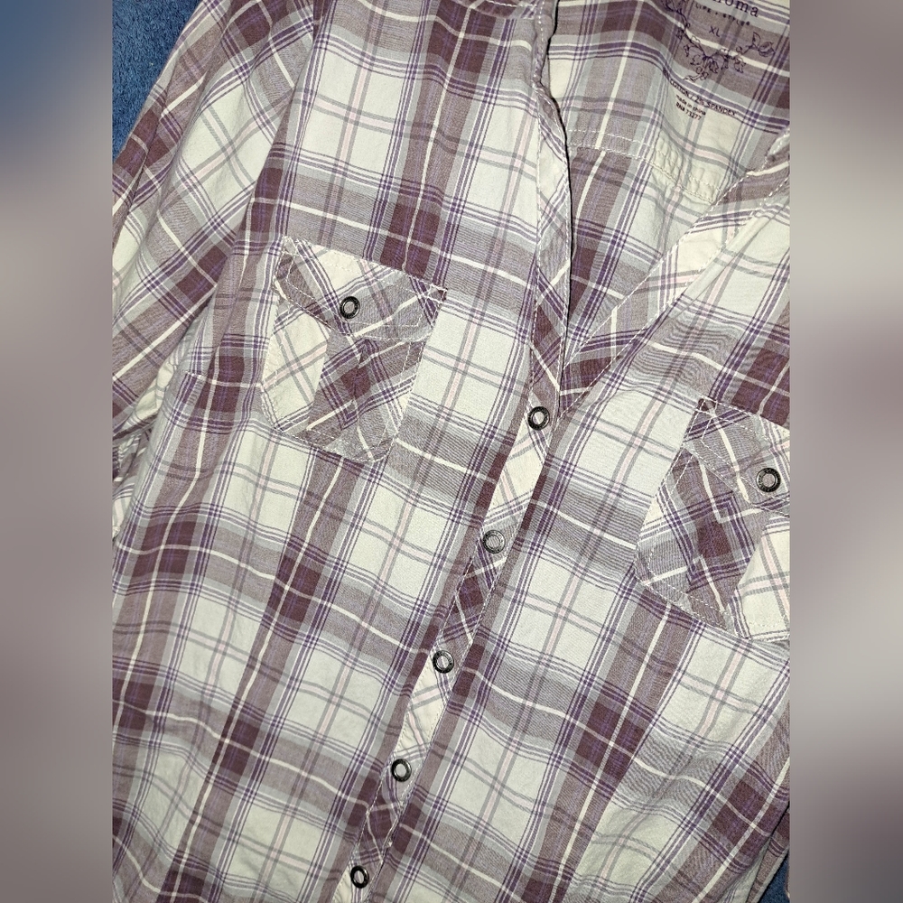 Sonoma snap front plaid Western blouse size XL